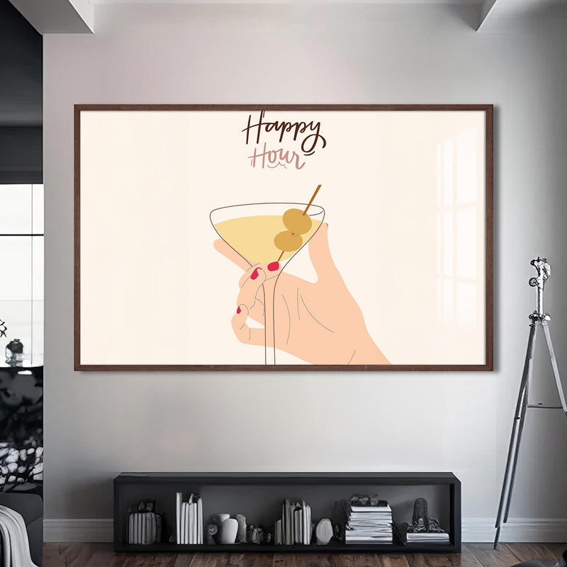 Happy Hour Cam Tablo – Ceviz Çerçeveli Cam Tablo