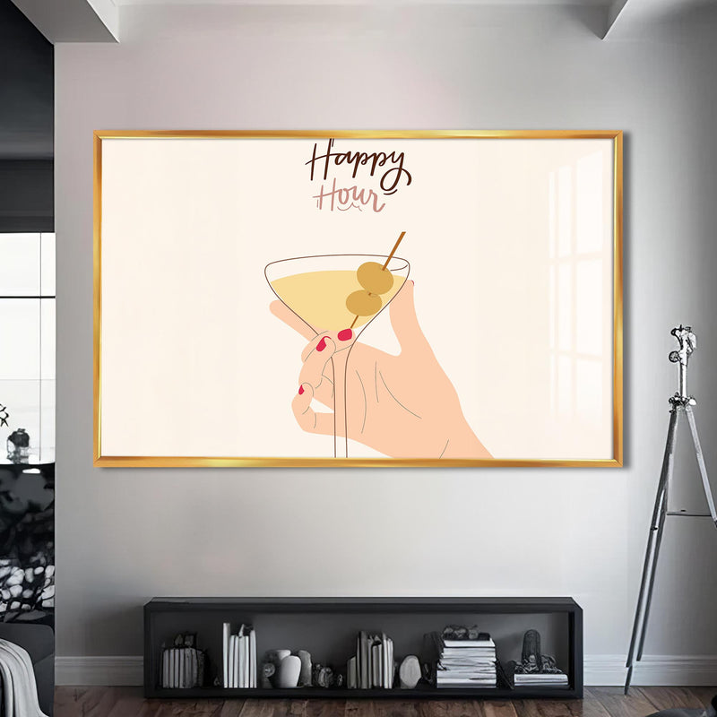 Happy Hour Cam Tablo – Altın Çerçeveli Cam Tablo