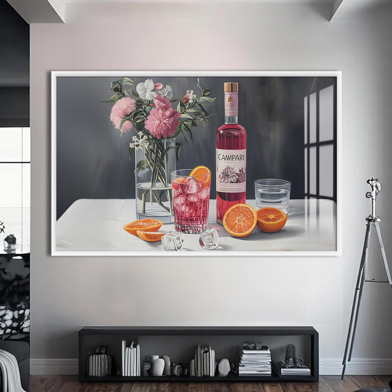 Campari Sofrası Cam Tablo – Beyaz Çerçeveli Cam Tablo