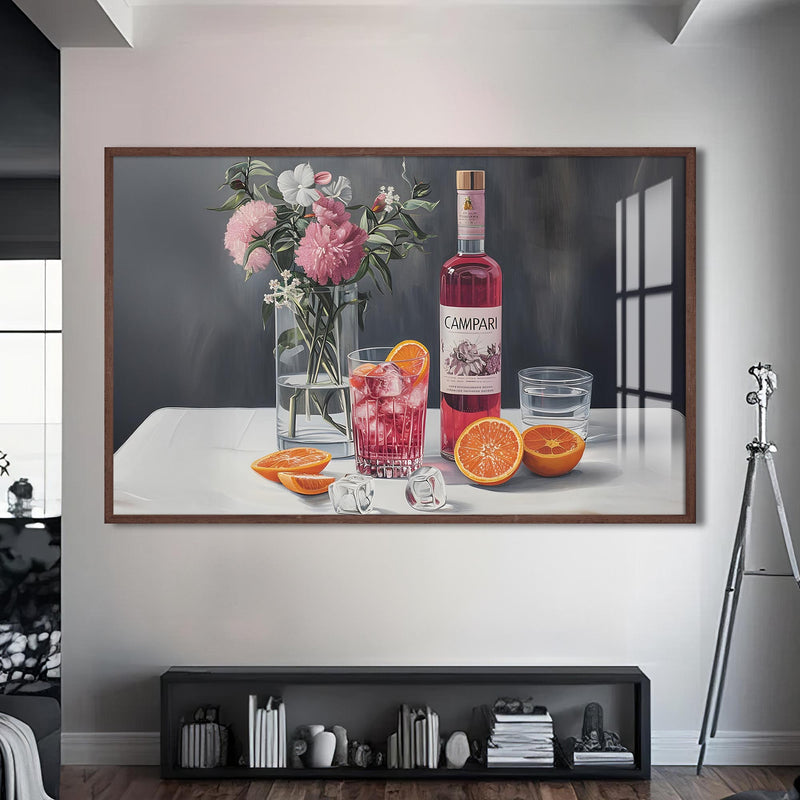 Campari Sofrası Cam Tablo – Ceviz Çerçeveli Cam Tablo