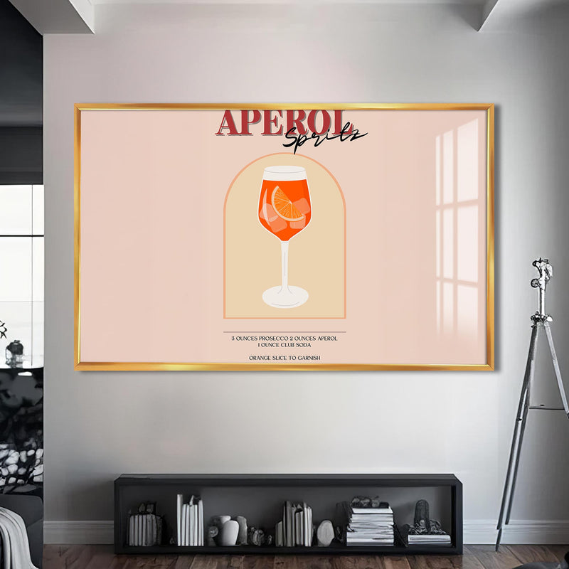 Aperol Spritz Cam Tablo – Altın Çerçeveli Cam Tablo