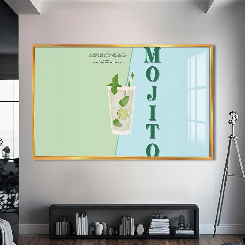Mojito Cam Tablo – Altın Çerçeveli Cam Tablo