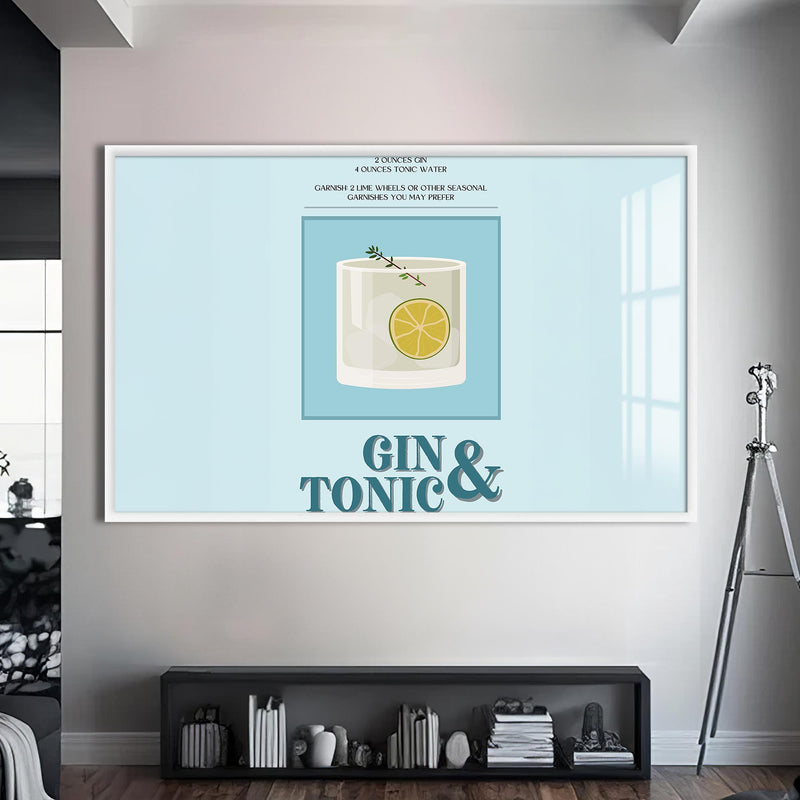 Gin Tonic Cam Tablo – Beyaz Çerçeveli Cam Tablo