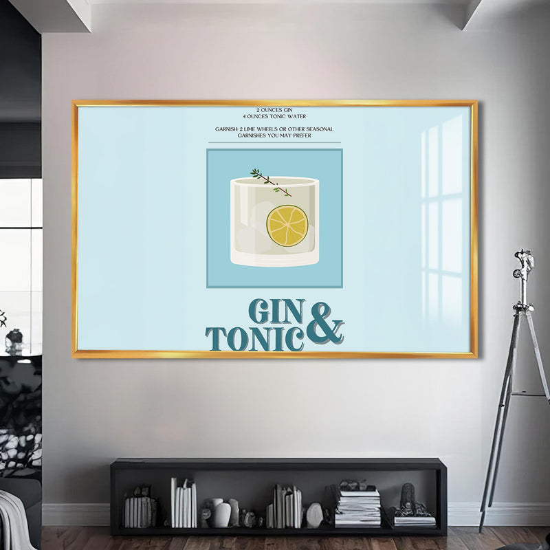 Gin Tonic Cam Tablo – Altın Çerçeveli Cam Tablo