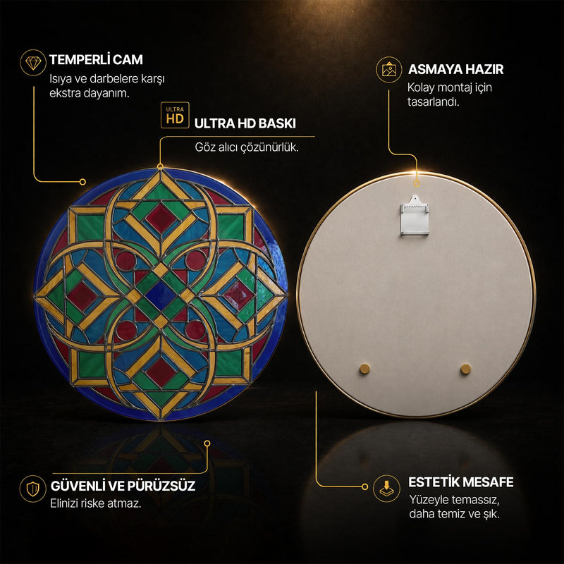 Vitray Geometrik Renkli Yuvarlak Cam Tablo