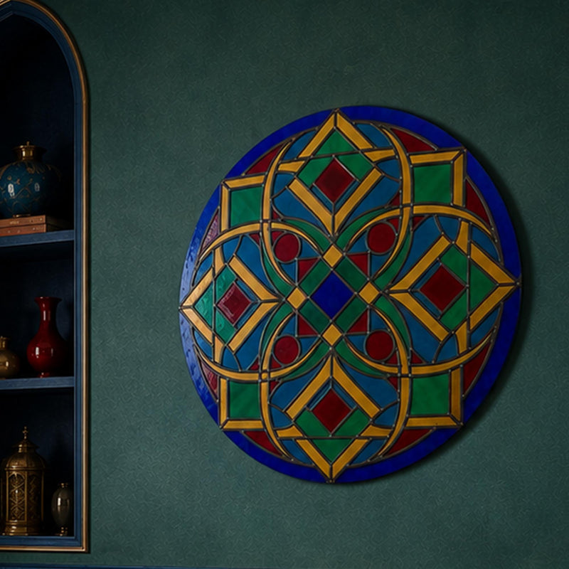 Vitray Geometrik Renkli Yuvarlak Cam Tablo