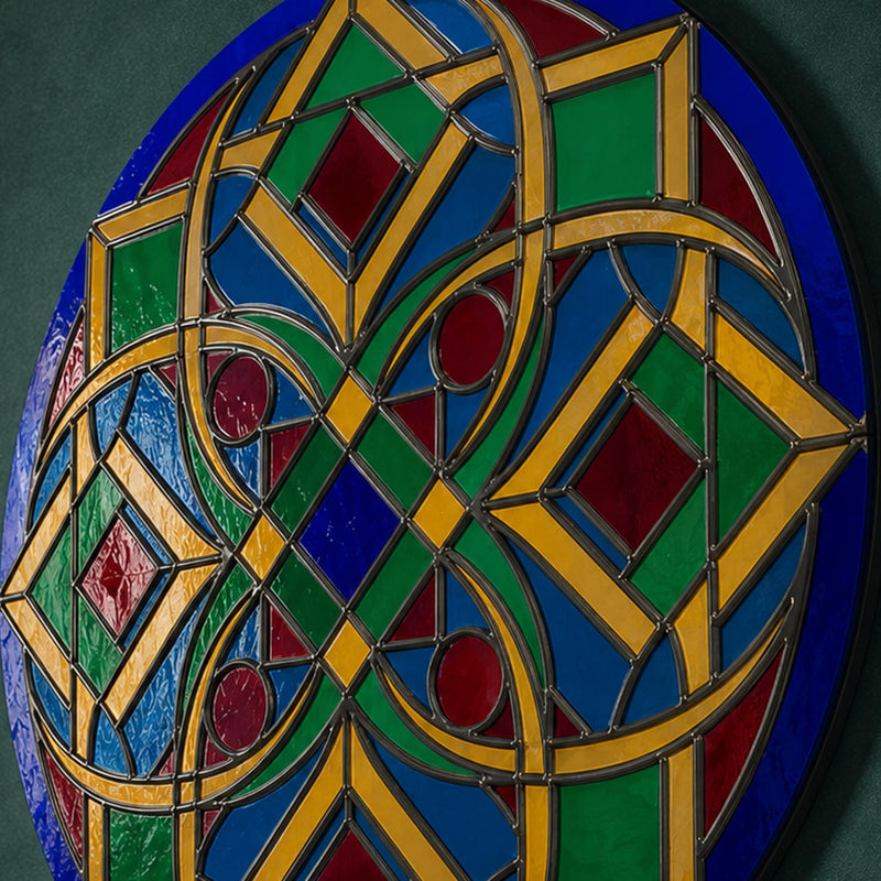 Vitray Geometrik Renkli Yuvarlak Cam Tablo