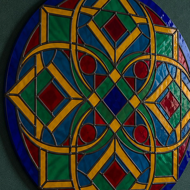 Vitray Geometrik Renkli Yuvarlak Cam Tablo