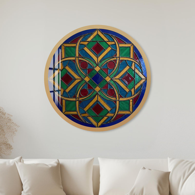 Vitray Geometrik Renkli Yuvarlak Cam Tablo