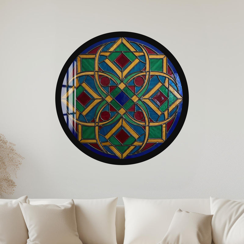 Vitray Geometrik Renkli Yuvarlak Cam Tablo