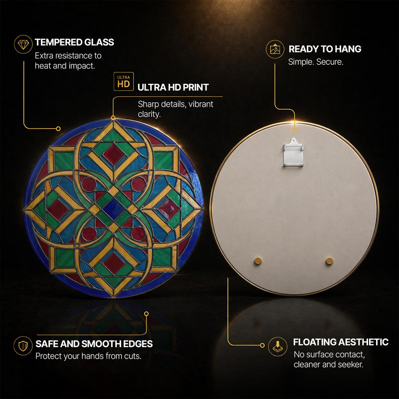 Vitray Geometrik Renkli Yuvarlak Cam Tablo