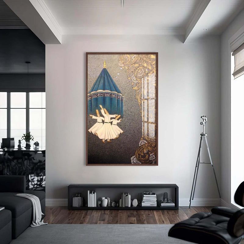 Mevlana ve Sema Cam Tablo – Ceviz Çerçeveli Cam Tablo