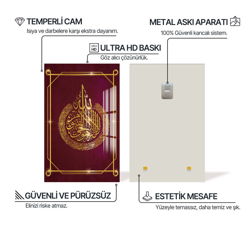Kelime-i Tevhid Bordo Cam Tablo – Cam Tablo