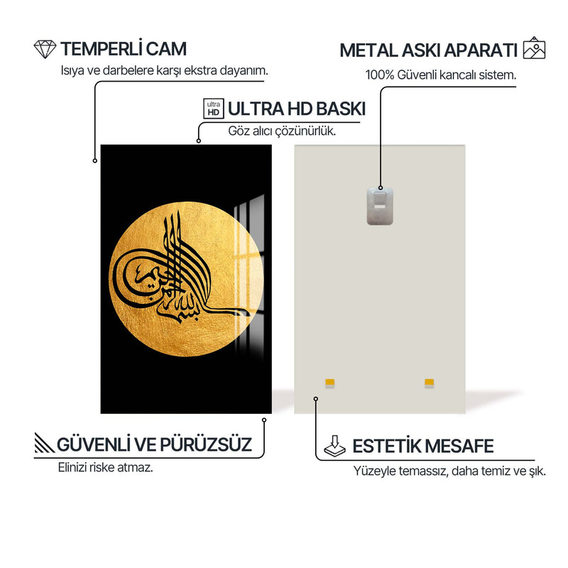 Bismillah Tuğra Altın Cam Tablo – Cam Tablo