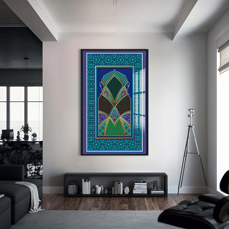 Geometrik Mescit Motifi Cam Tablo – Siyah Çerçeveli Cam Tablo