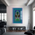 Geometrik Mescit Motifi Cam Tablo – Beyaz Çerçeveli Cam Tablo