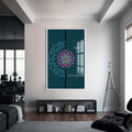 Mandala Motifli Cam Tablo – Beyaz Çerçeveli Cam Tablo