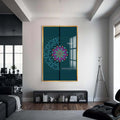 Mandala Motifli Cam Tablo – Altın Çerçeveli Cam Tablo