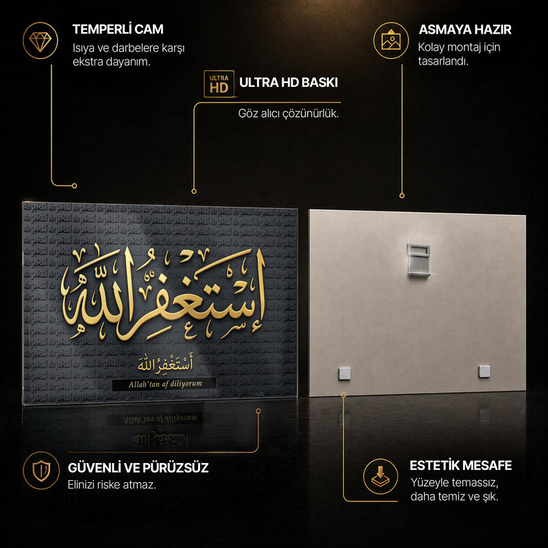 İstiğfirullah Türkçe Hat Yatay Cam Tablo – Cam Tablo