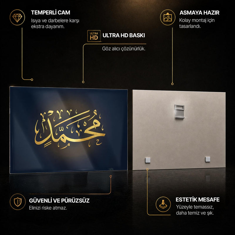 Muhammed Altın Minimal Yatay Cam Tablo – Cam Tablo
