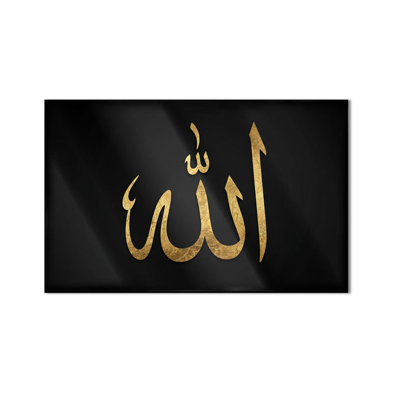 Allah Altın Hat Siyah Yatay Cam Tablo – Cam Tablo