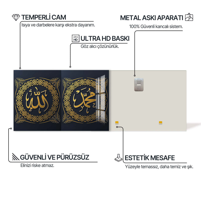 İkili Allah-Muhammed Cam Tablo – Cam Tablo
