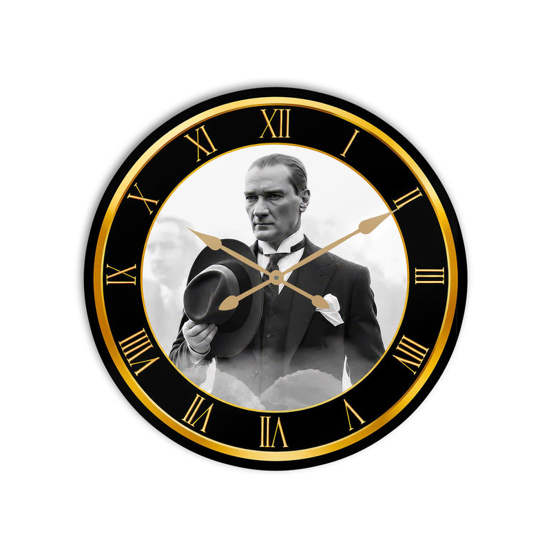 Şapkalı Atatürk Portresi Cam Duvar Saati