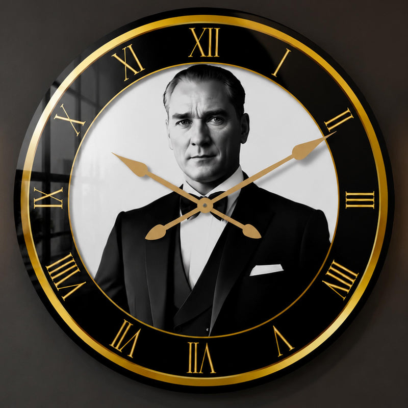 Klasik Atatürk Portresi Cam Duvar Saati