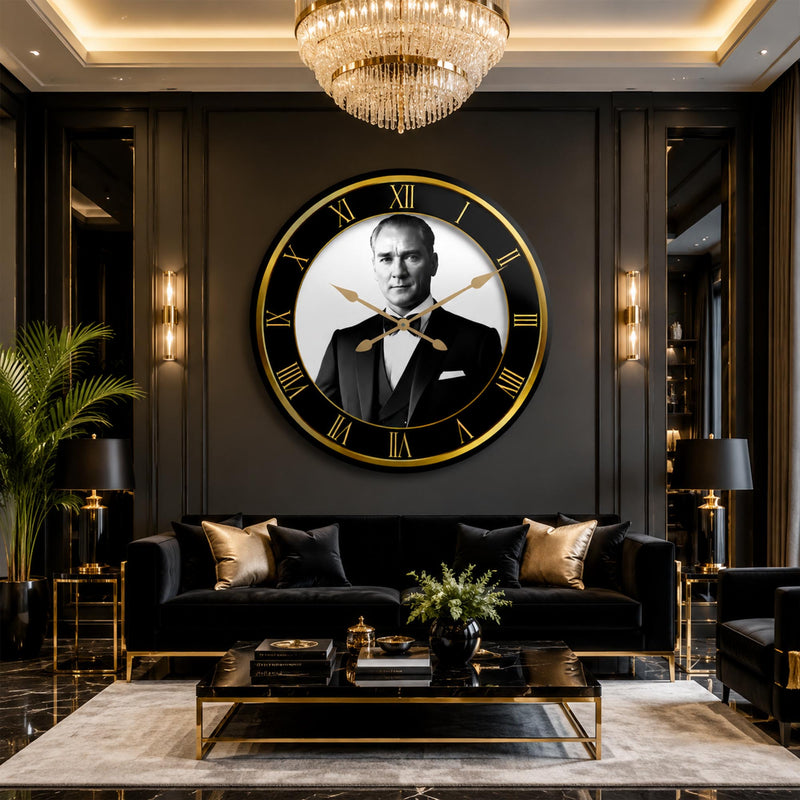 Klasik Atatürk Portresi Cam Duvar Saati