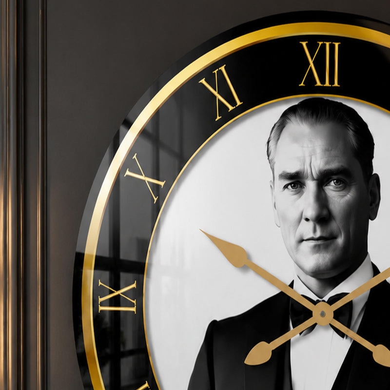 Klasik Atatürk Portresi Cam Duvar Saati