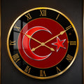 Altın Çerçeveli Türk Bayrağı Cam Duvar Saati
