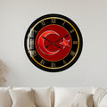 Altın Çerçeveli Türk Bayrağı Cam Duvar Saati