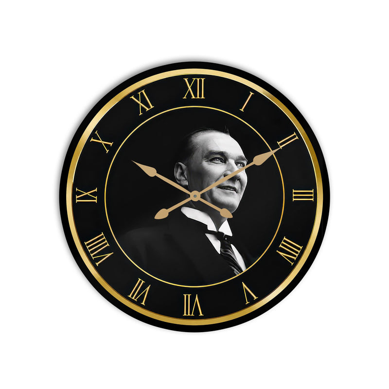Altın Atatürk Portresi Cam Duvar Saati