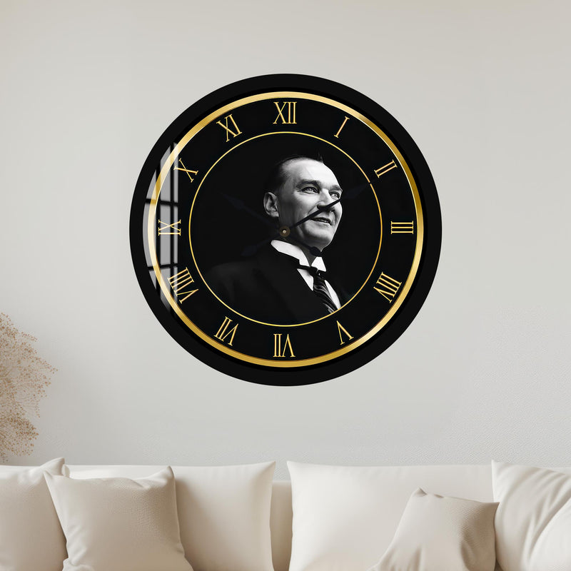 Altın Atatürk Portresi Cam Duvar Saati