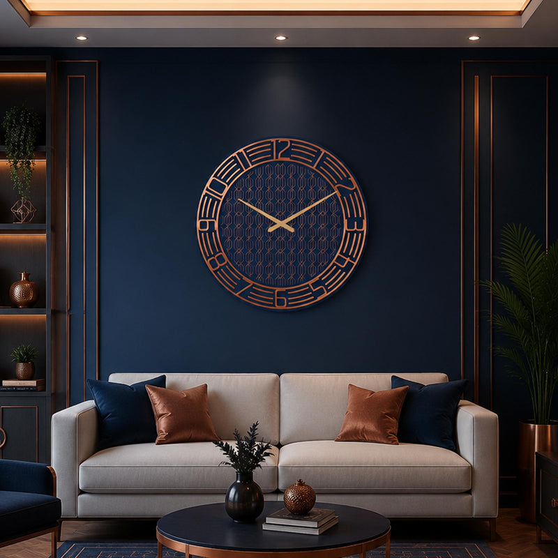 Art Deco Lacivert Cam Duvar Saati
