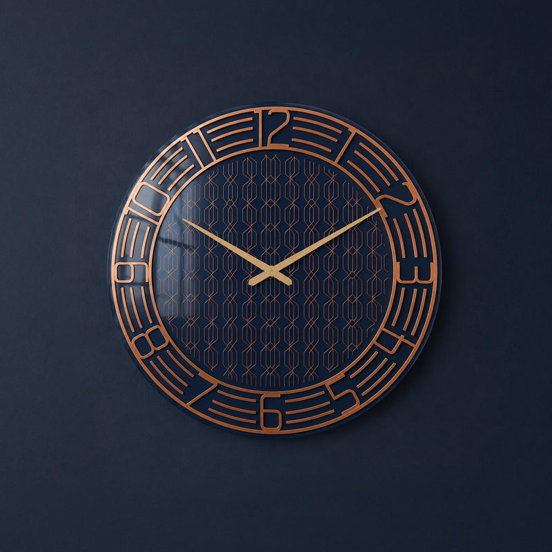 Art Deco Lacivert Cam Duvar Saati