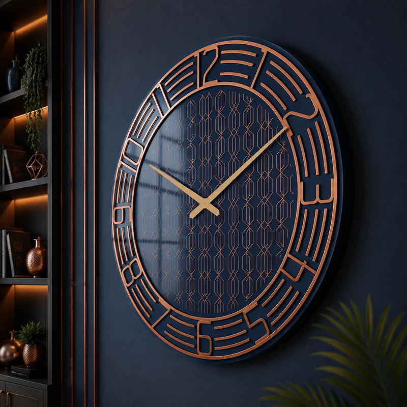Art Deco Lacivert Cam Duvar Saati