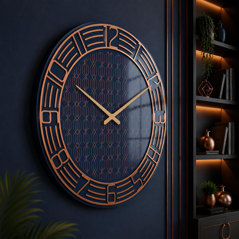 Art Deco Lacivert Cam Duvar Saati