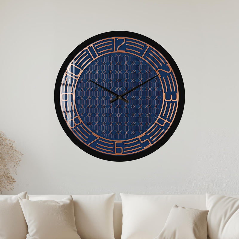 Art Deco Lacivert Cam Duvar Saati