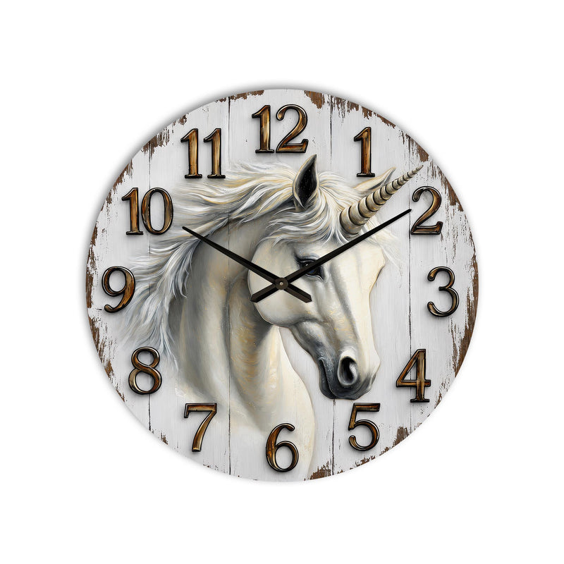 Masalsı Beyaz Unicorn Cam Duvar Saati