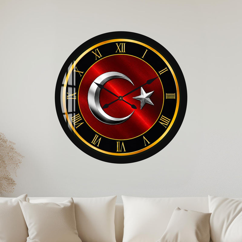 Kızıl Hilal Kadranı Cam Duvar Saati