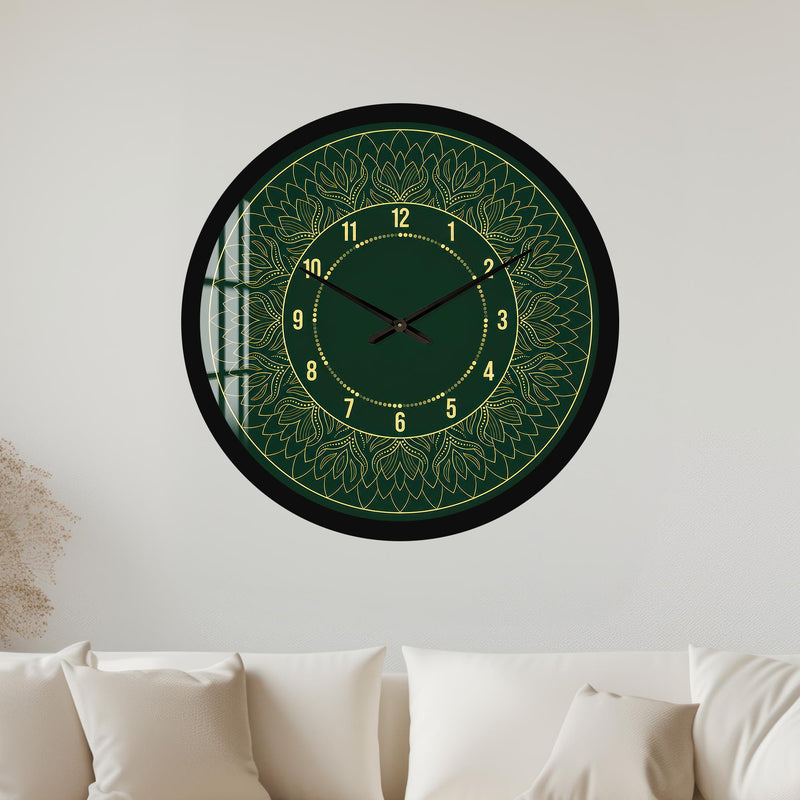 Yeşil Lotus Tacı Cam Duvar Saati