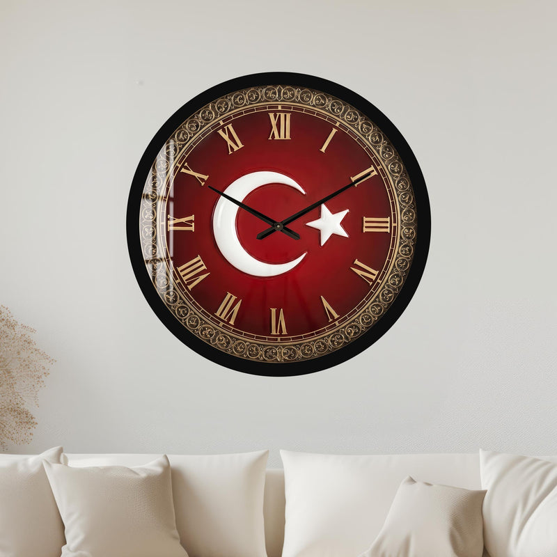 Türk Bayrağı Cam Duvar Saati