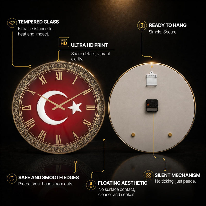 Türk Bayrağı Cam Duvar Saati