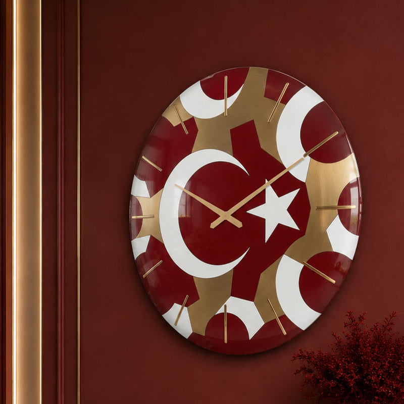 Türk Bayrağı Geometrik Cam Duvar Saati