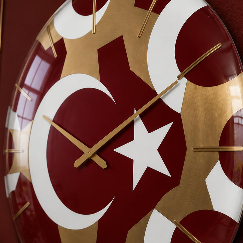 Türk Bayrağı Geometrik Cam Duvar Saati