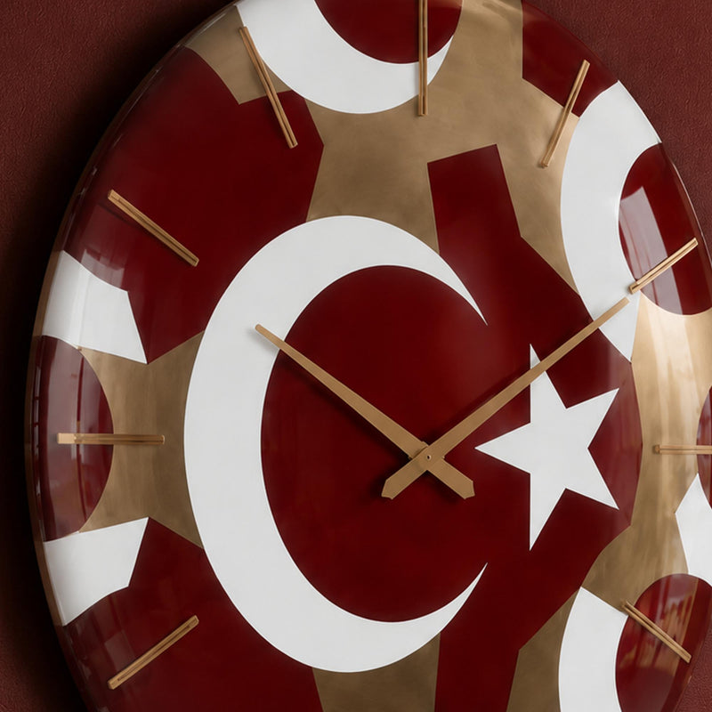 Türk Bayrağı Geometrik Cam Duvar Saati