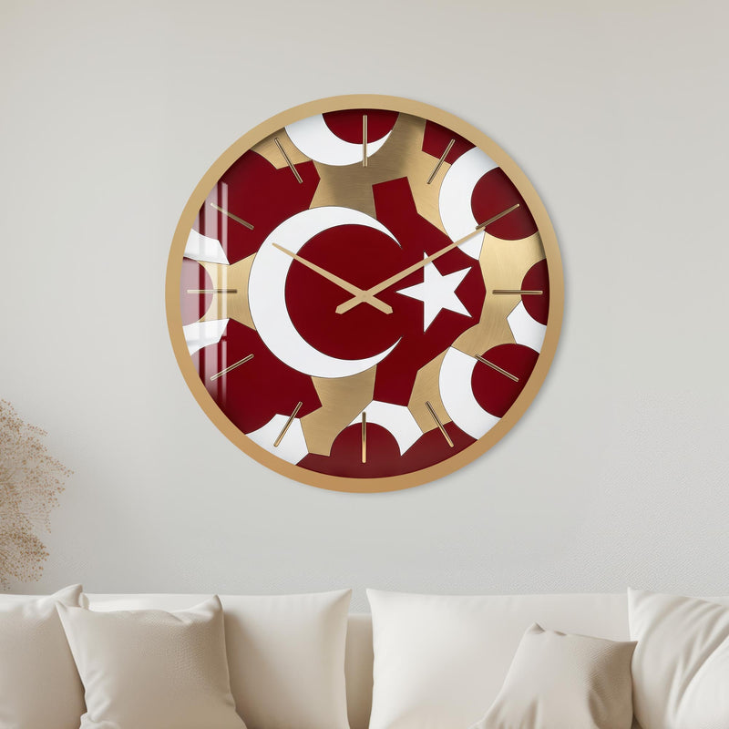 Türk Bayrağı Geometrik Cam Duvar Saati