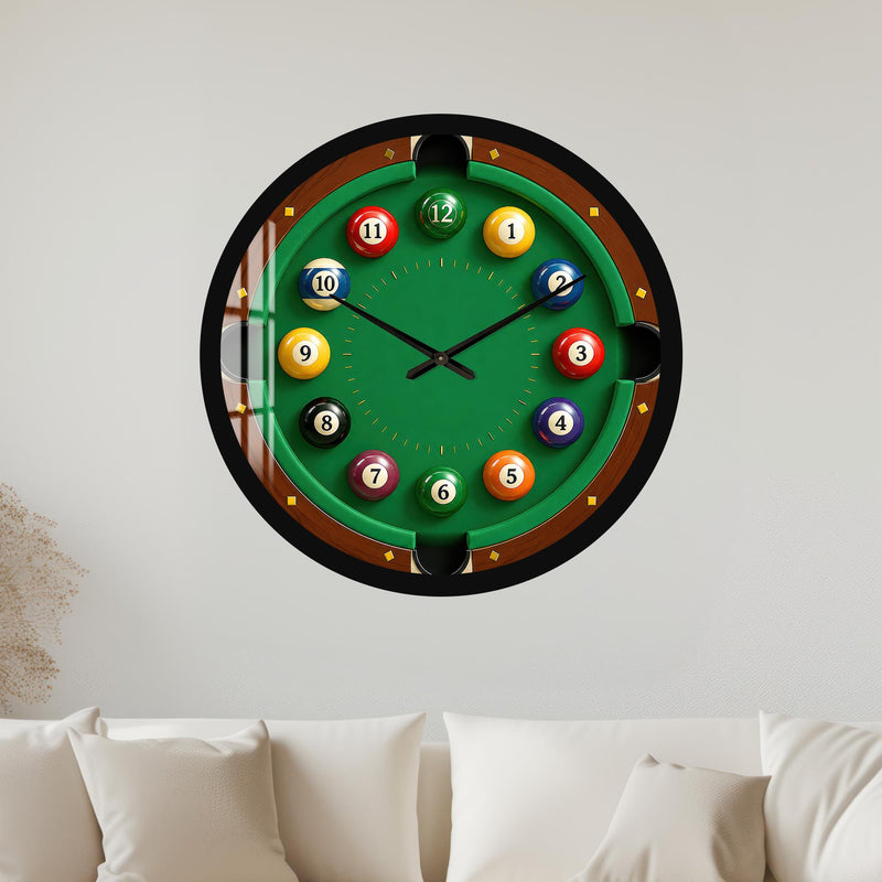 Bilardo Masası Zamanı Cam Duvar Saati
