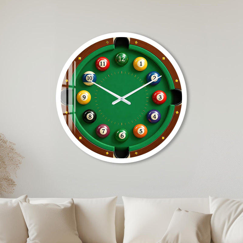 Bilardo Masası Zamanı Cam Duvar Saati